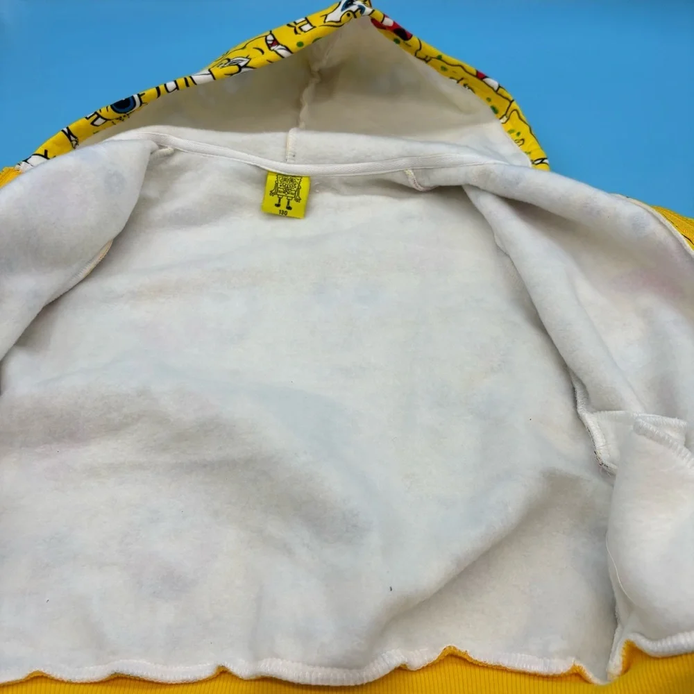 Sponge Bob Squarepants Kids Graphic Full Zip Hoodie Yellow Unisex Size 130